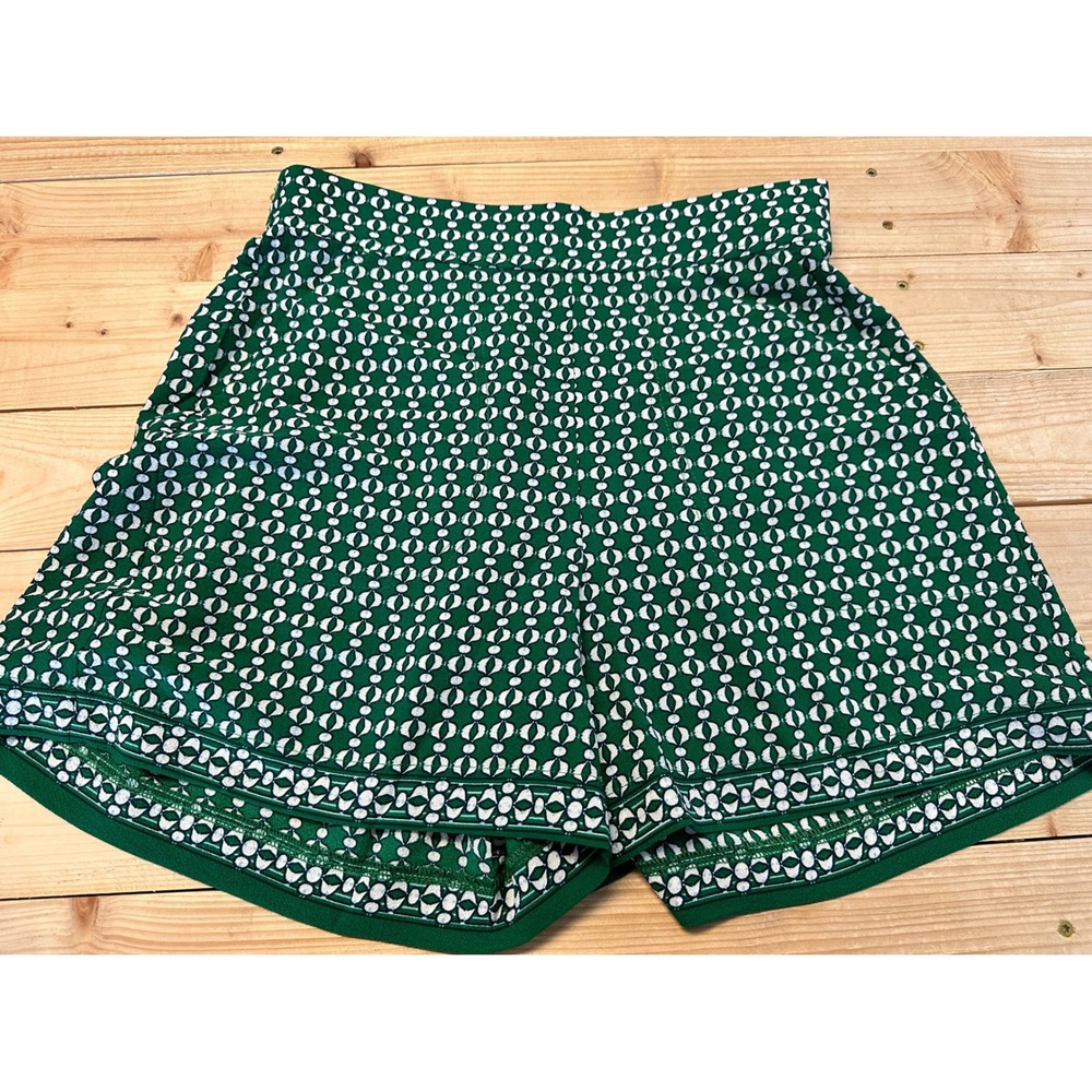 Max Studio Green White Geo Print High Waist Shorts Career Casual Women's M